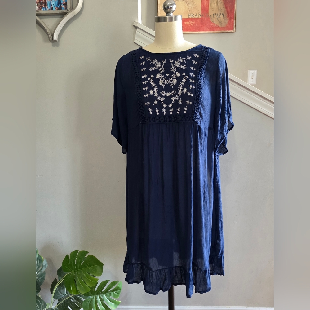 Knox Rose Dress Embroidered Navy Blue Size XS